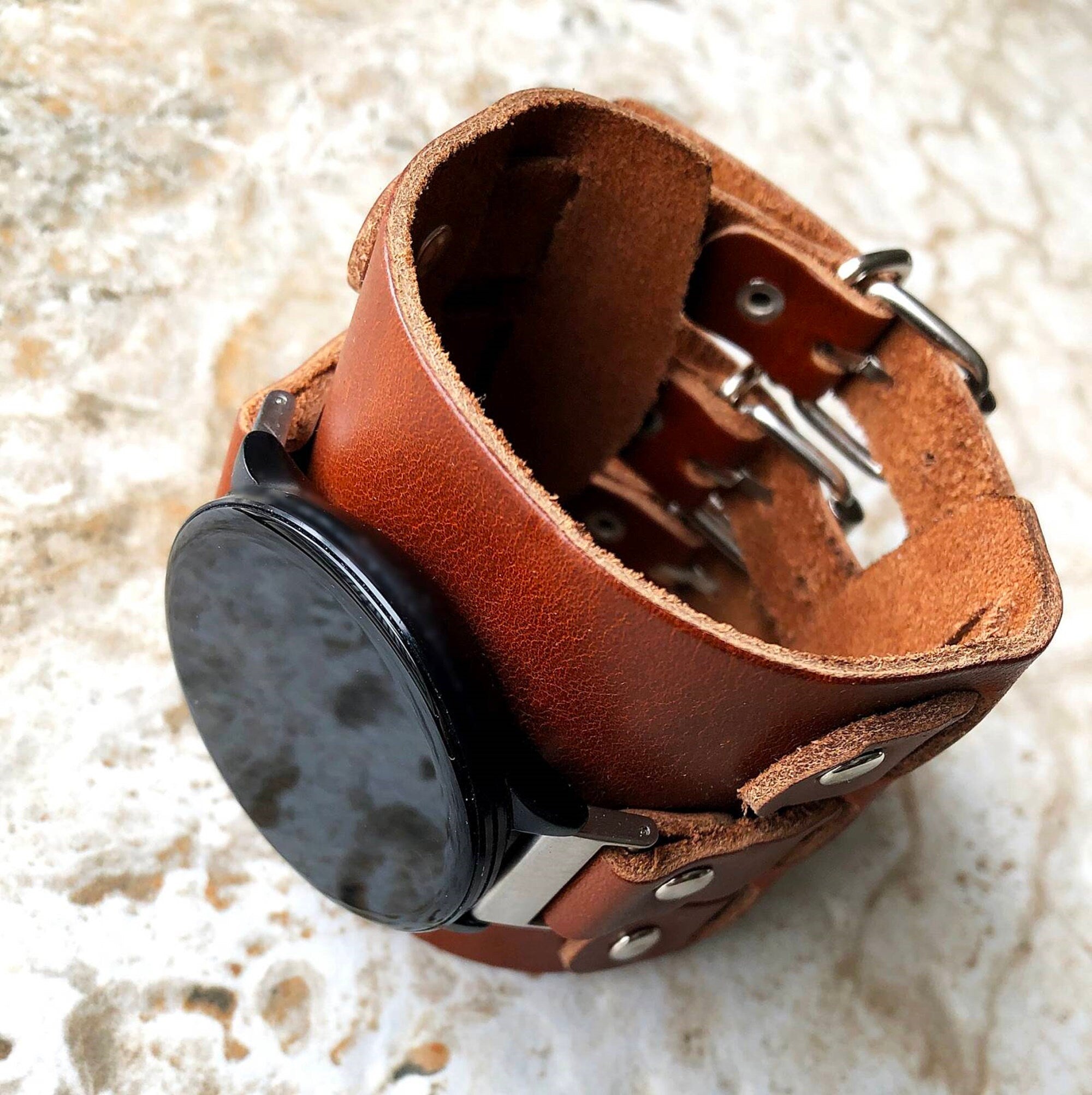 Garmin Watch Band Cuff Bund Steampunk Wide Leather Strap Bracelet for Forerunner 265S 255S Vivoactive 4S Vivomove 3S Captain Marvel Rey BR18